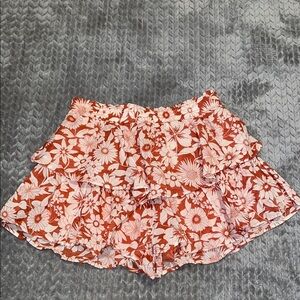 NWT American Eagle Skirt Women Large Orange Floral A-Line Short Ruffle Lined